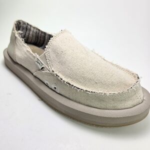 Sanuk Donna ST Frayed Hemp Canvas Natural Khaki Suede Loafers Womens Size 8
